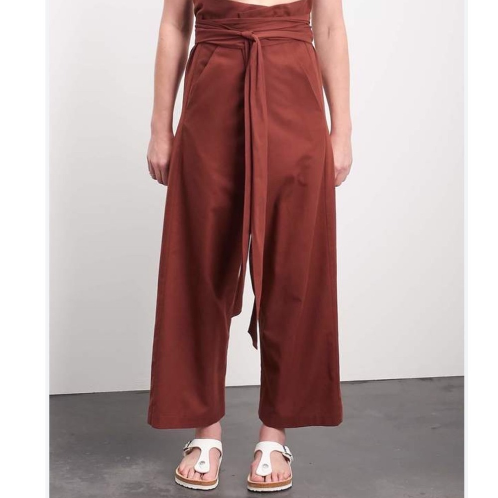 Roucha Preen Brushed Cotton High Waist Wide Leg Pants Rust Brown Size CC 10-14